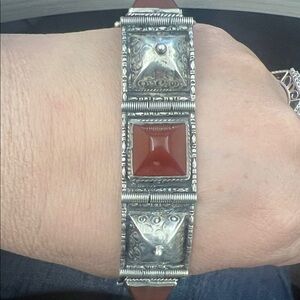 Sterling Silver Red Agate Panel Bracelet - Women's Jewelry